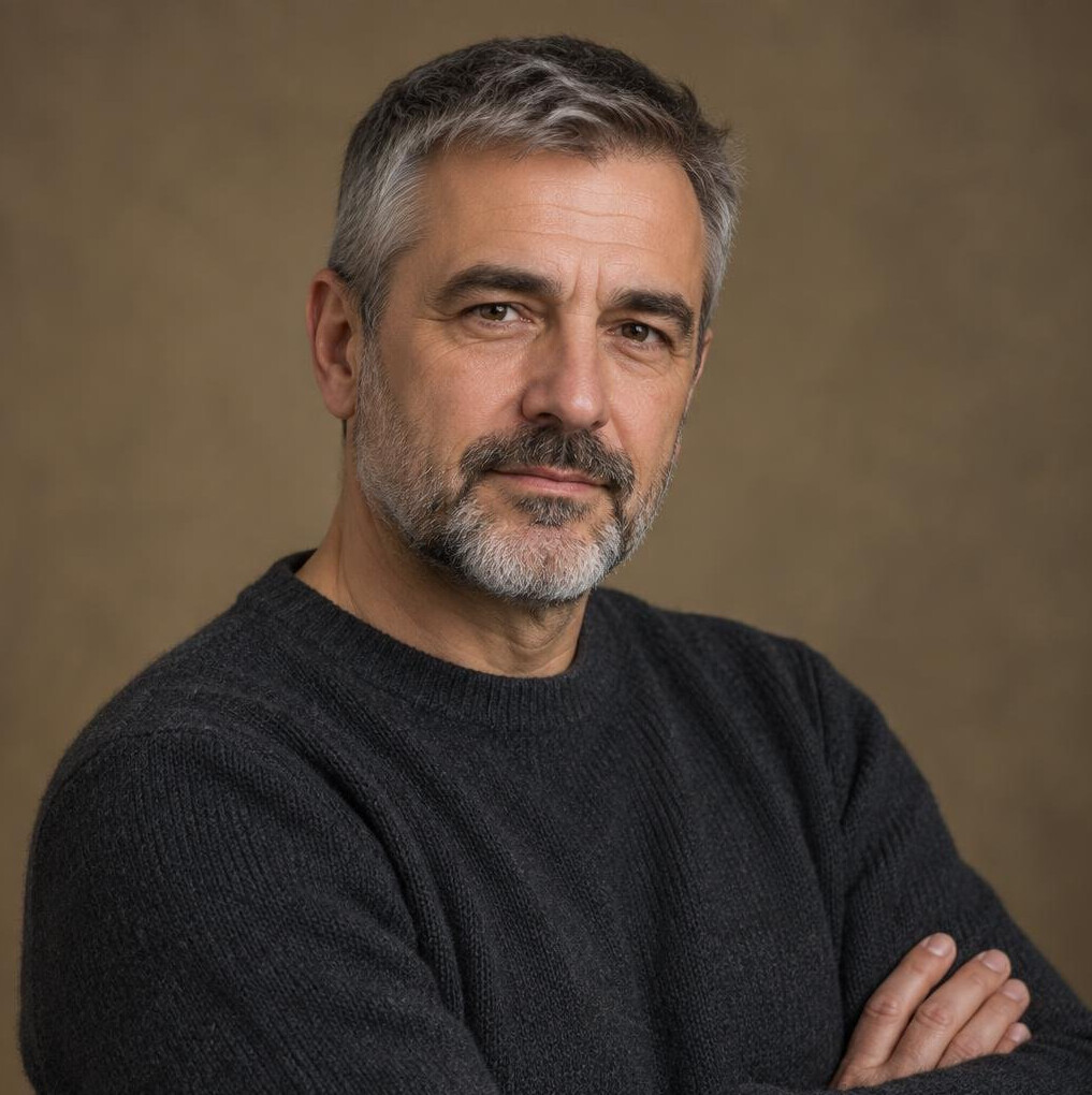Studio portrait of a thoughtful middle-aged Croatian male author